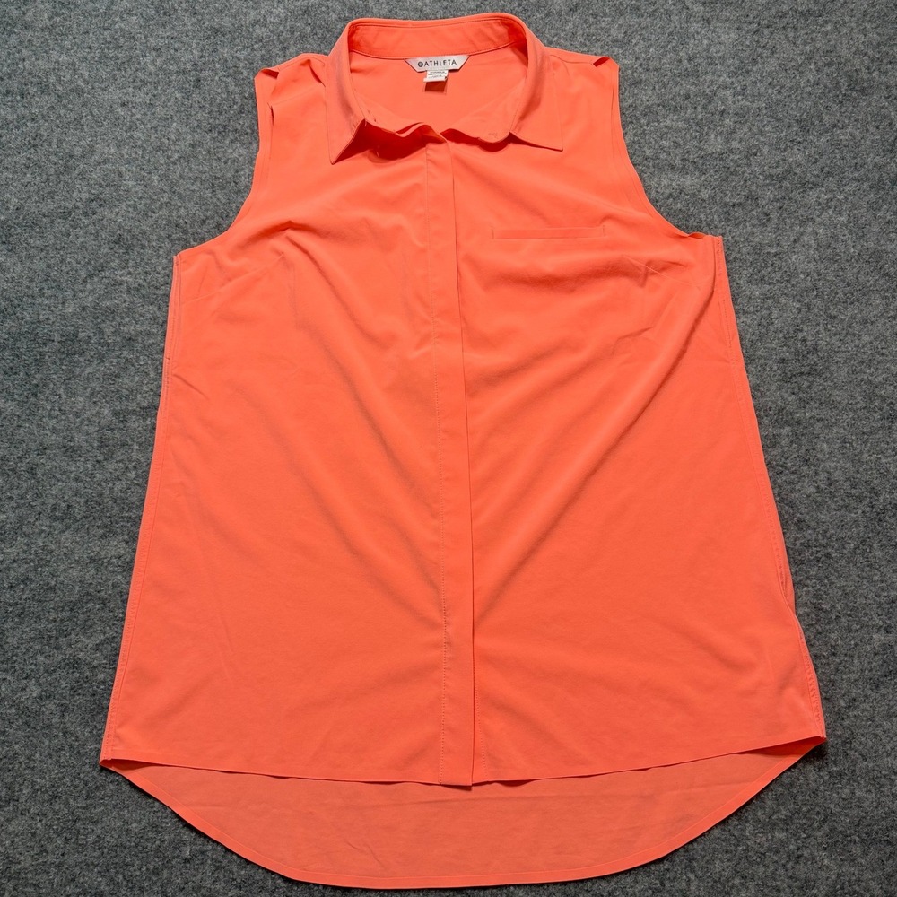 ATHLETA Urbanite II Tank Sleeveless Button Down Shirt Orange Neon Coral Medium‎